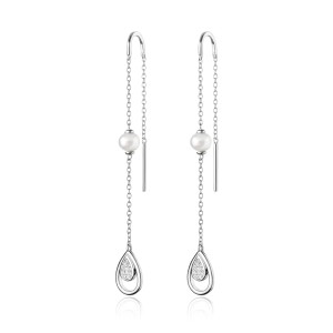 Cercei lungi argint cu lant si perle naturale albe DiAmanti SK19235E_W-G (Argint 925‰ 2,5 g.)